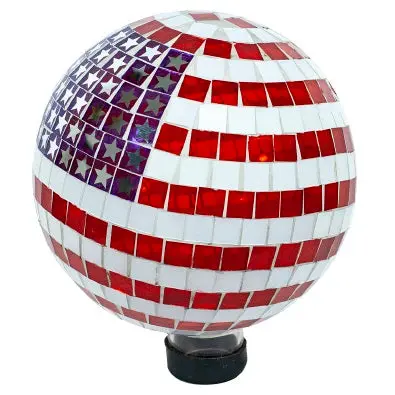 10-Inch American Flag Glass Mosaic Gazing Globe For Outdoor Use 1