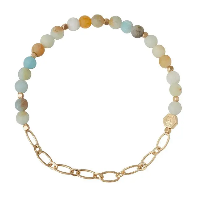Amazonite Stone Stacking Bracelet With Gold Chain – Mini Style 1