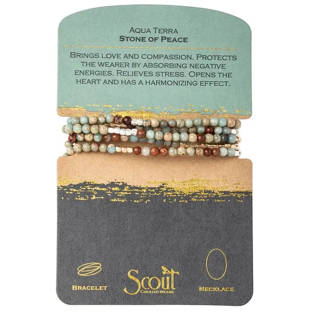 Aqua Terra Stone Wrap Bracelet Or Adjustable Necklace – Natural Mineral Design 1