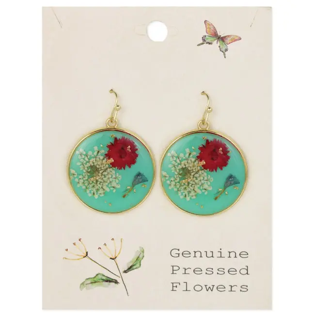 Blue Round Dried Flower Earrings – Handcrafted Botanical Jewelry 1