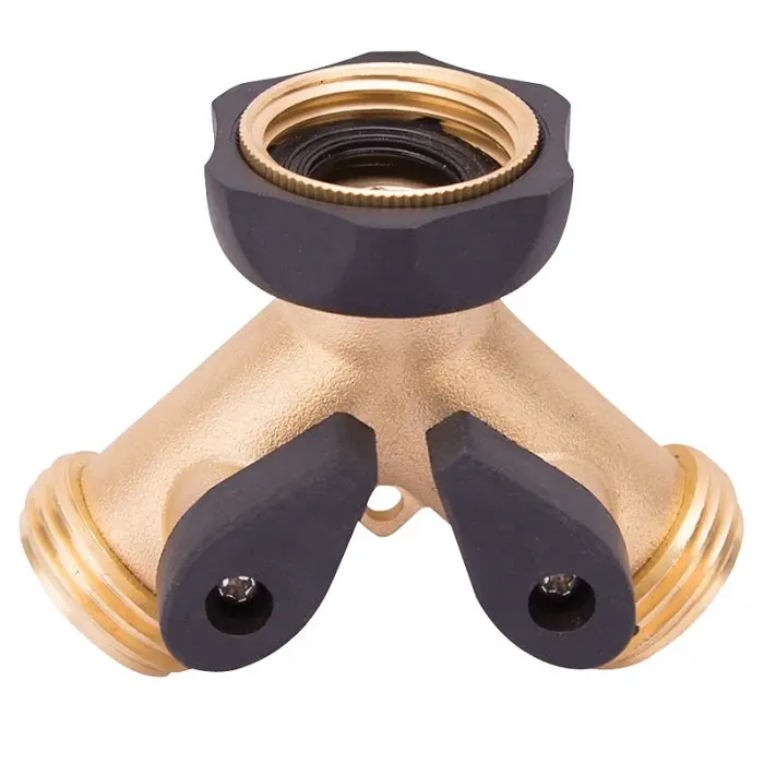 Brass 2-Way Hose Connector With Shut-Off Valve – Landscapers Select 1