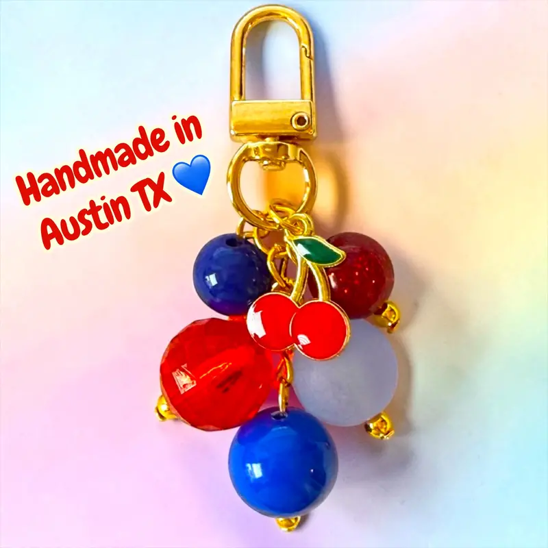 Cherries And Blue Ceramic Mini Straw Ornament 1