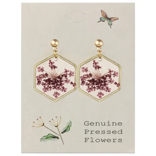 Cottage Floral Dried Flower Earrings – Handcrafted Purple Botanical Jewelry 1