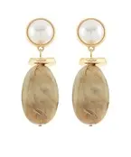 Cream And Beige Marble Stone Oval Drop Earrings 1