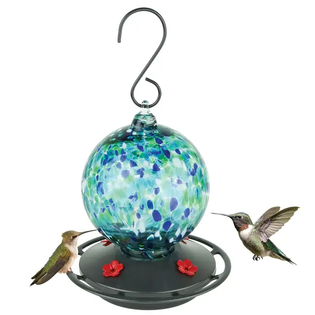 Ecocycle Garden Globe Hummingbird Feeder – Artisan Blown Recycled Glass 1