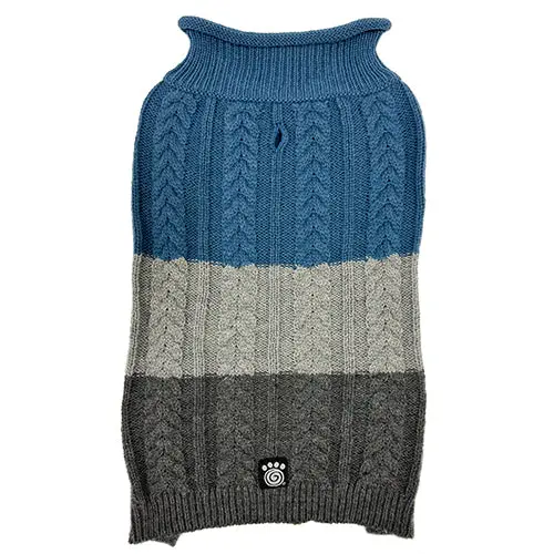 Eddie Bauer Blue/Gray Colorblock Cable Rollneck Dog Sweater 1