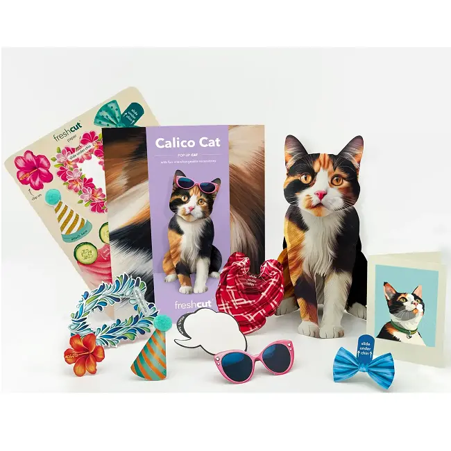 Freshcut Paper 3D Pop-Up Greeting Card – Calico Cat Design 1