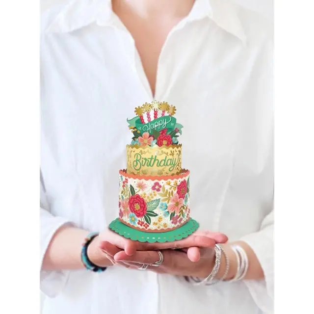 Freshcut Paper Pop-Up Mini Blooming Birthday Cake Greeting Card – 3D Design 1