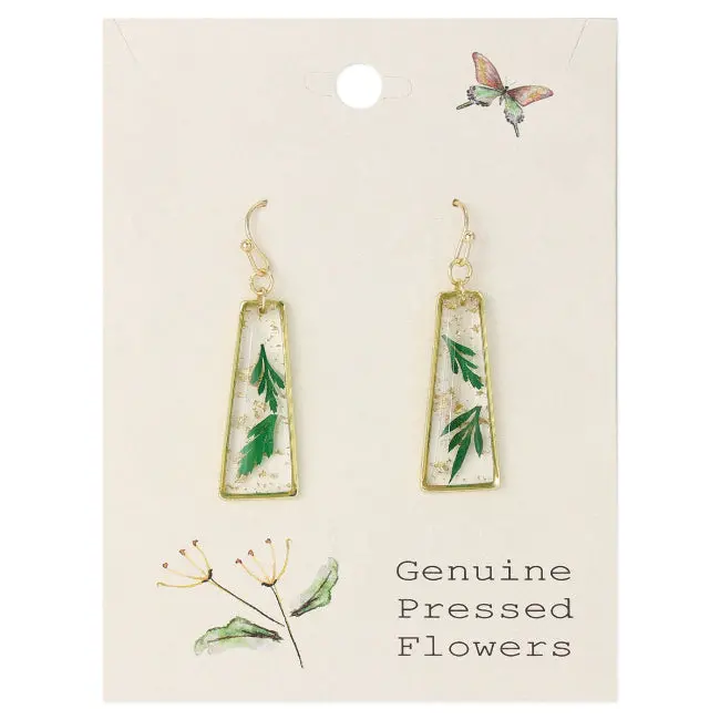 Gold Bar Dried Fern Earrings – Minimalist Nature-Inspired Studs 1