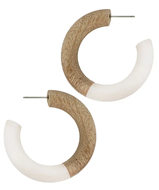 Half-Wood And Acrylic Hoop Earrings – Modern Lightweight Design 1