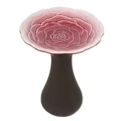 Handcrafted Ceramic Rose-Themed Birdbath 1