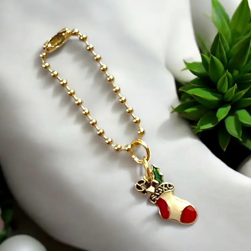 Holly-Print Stocking Handle Charm 1