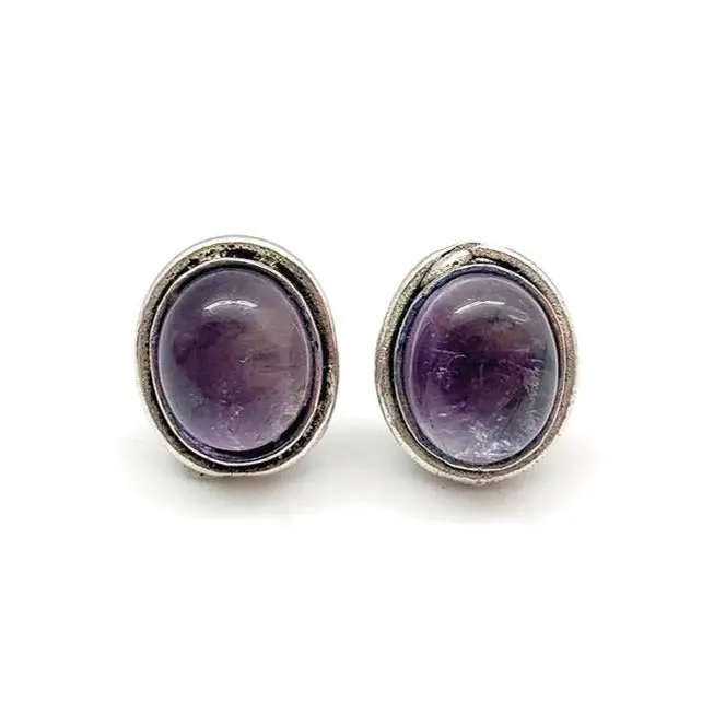 Kashi Amethyst Stone Post Earrings – Natural Gemstone Jewelry (E28Am) 1