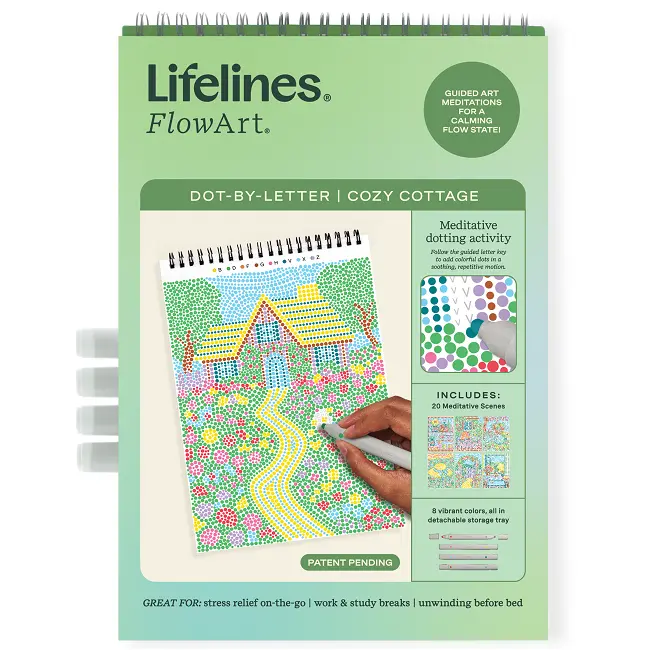 Lifelines Flowart Dot-By-Letter Coloring Book: Cozy Cottage Design 1