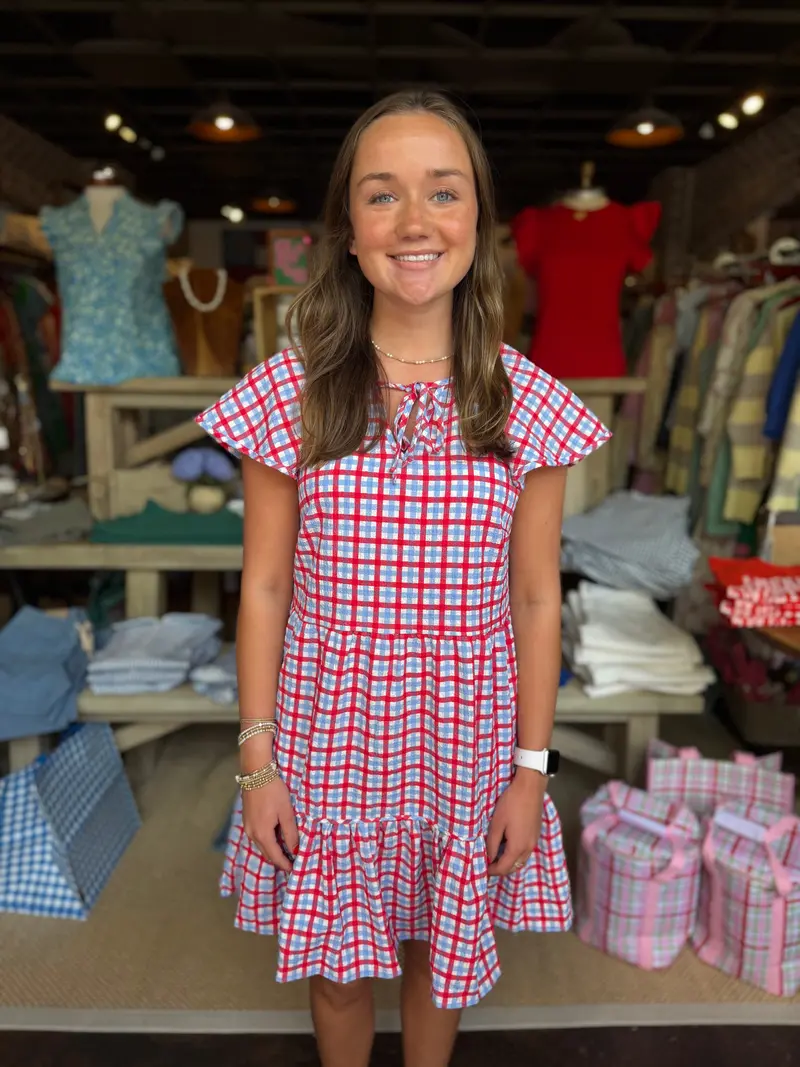 Lillian Red & Blue Gingham Dress – Retro-Inspired Fit 1