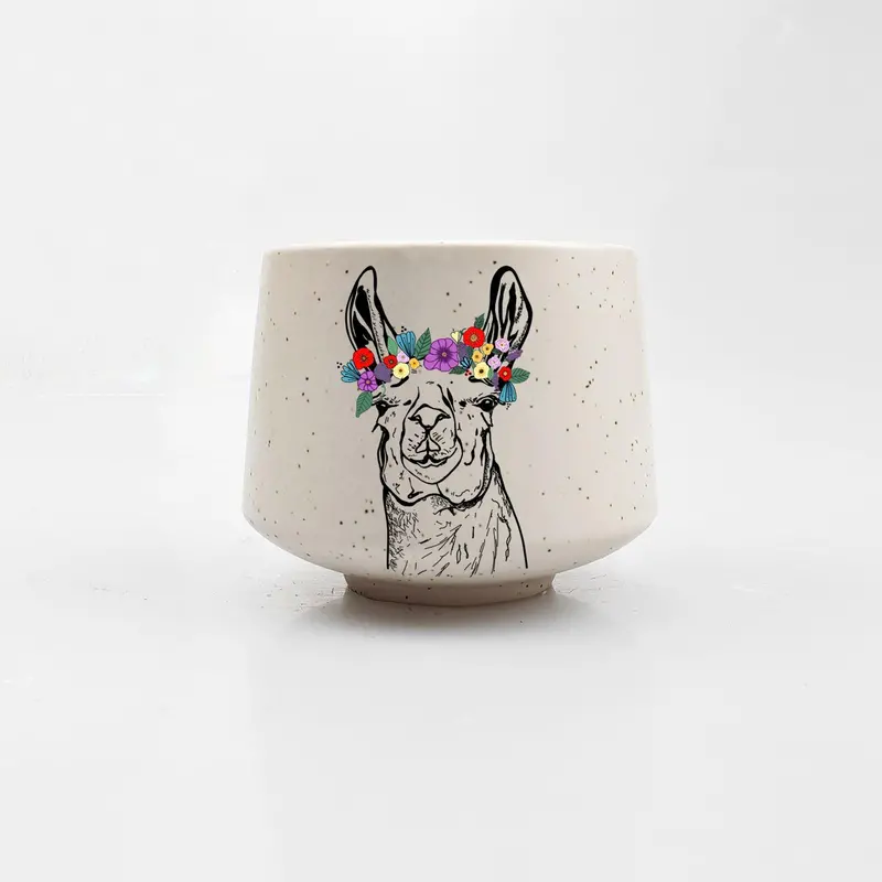Llama With Floral Headband Ceramic Cup 1