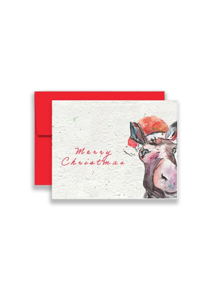 Merry Christmas Donkey Greeting Card On Wildflower Seed Paper 1