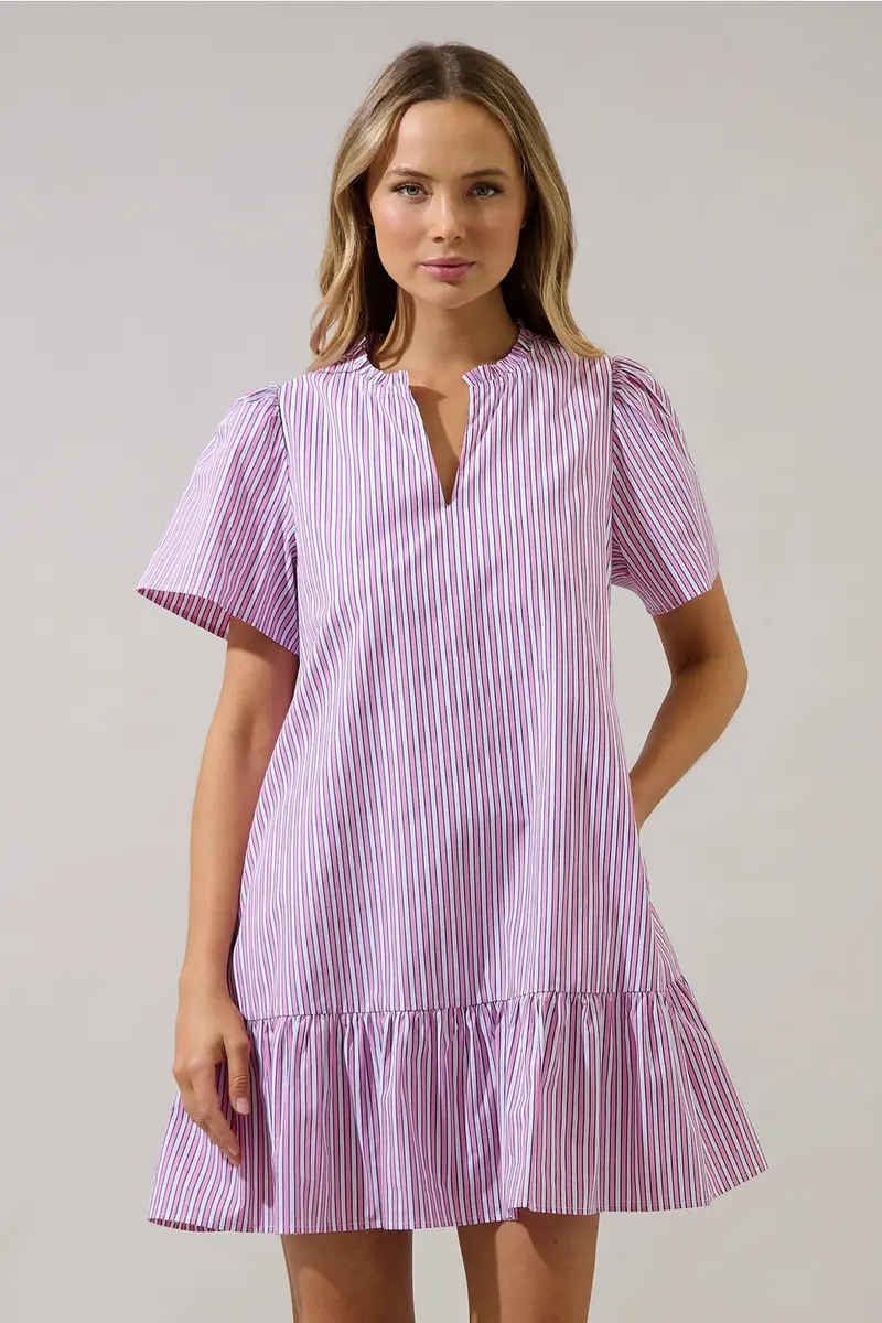 Messa Striped Pink-And-Navy Shift Mini Dress 1