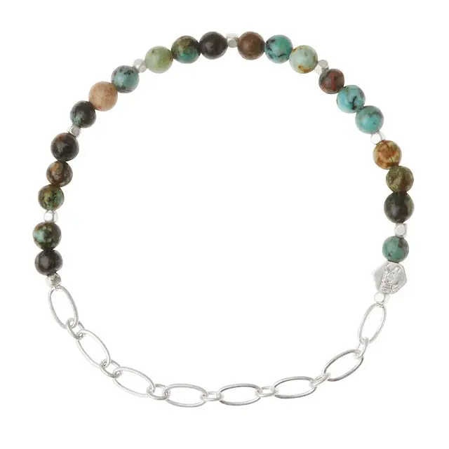 Mini African Turquoise Stacking Bracelet With Silver Chain – Dainty Layering Piece 1