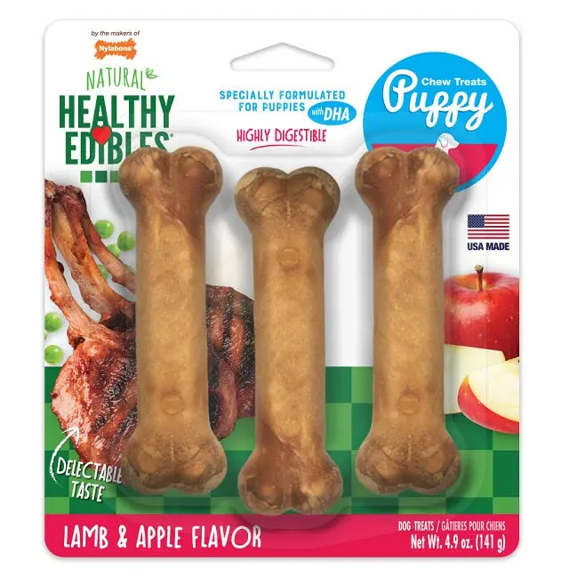 Nylabone Healthy Edibles Lamb & Apple Puppy Chews – Small/Regular, 3-Pack 1