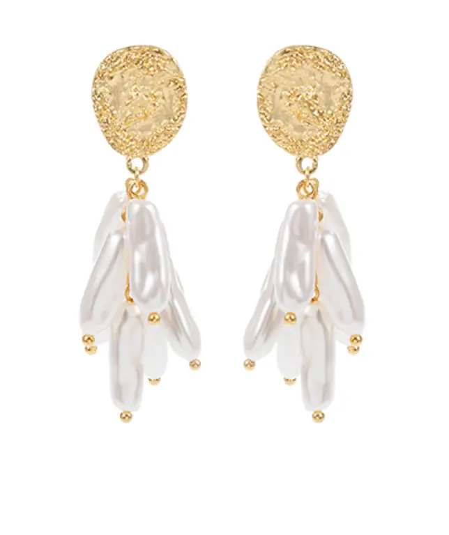 Organic Hammered Metal And Freshwater Pearl Earrings 1