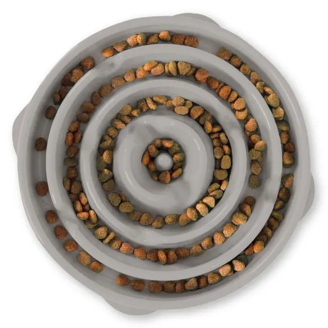 Outward Hound Fun Feeder Slobowl – Gray Slow-Feeding Dog Bowl For Mindful Eating 1