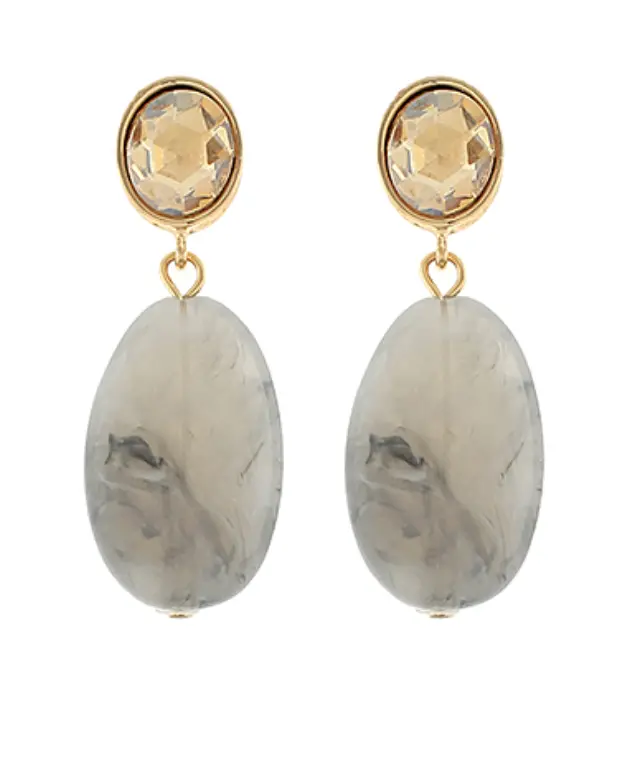 Oval Gray Glass And Marble Stone Drop Earrings 1
