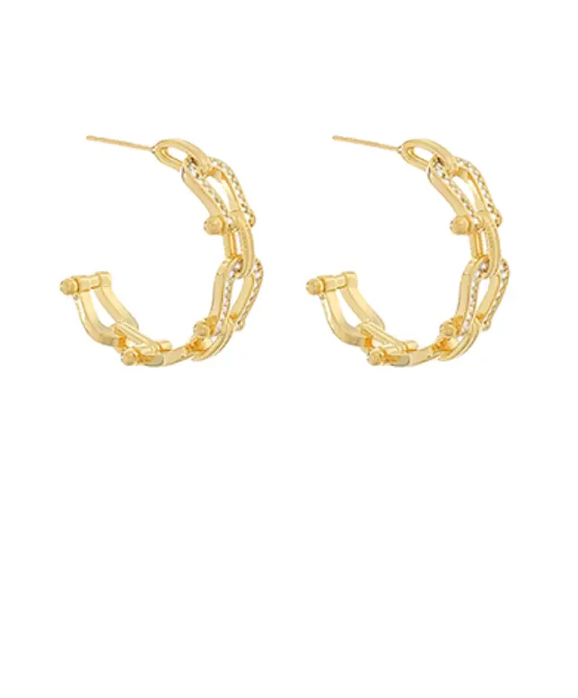 Pavé-Set Horseshoe Hoop Earrings With Linked Detail 1