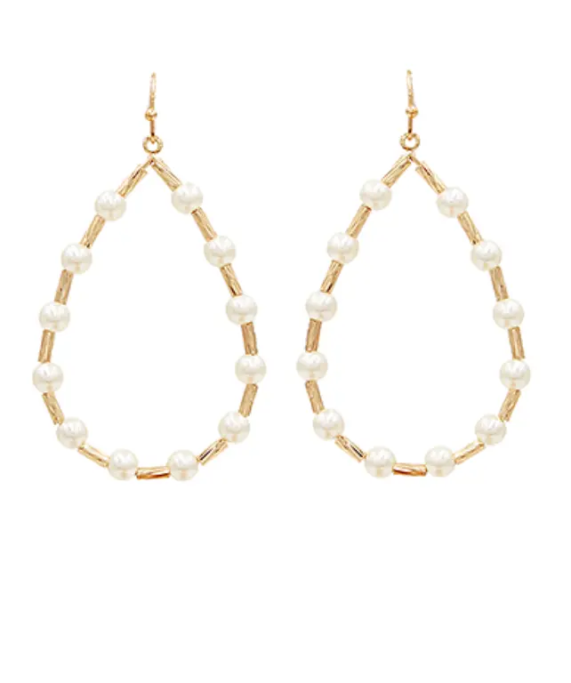 Pearl-Embellished Teardrop Station Earrings 1