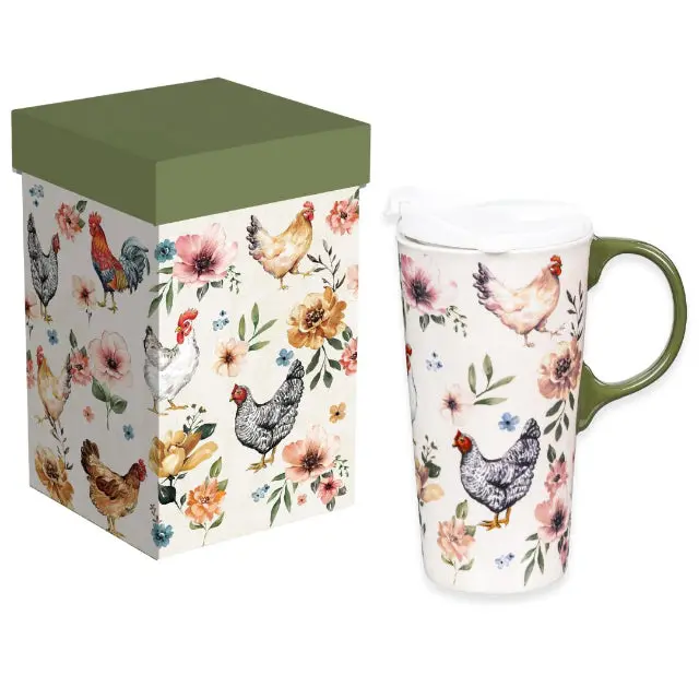 Perfect Cup Ceramic Travel Mug With Gift Box – Farm-Themed Chicken Design 1
