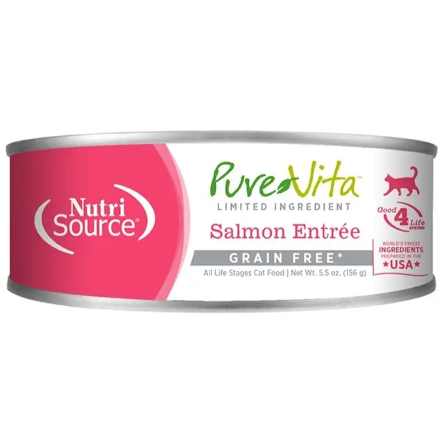 Pure Vita Limited Ingredient Salmon Wet Cat Food – Grain-Free, 5.5 Oz Can 1
