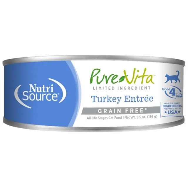 Pure Vita Limited Ingredient Turkey Wet Cat Food – Grain-Free, 5.5 Oz Can 1