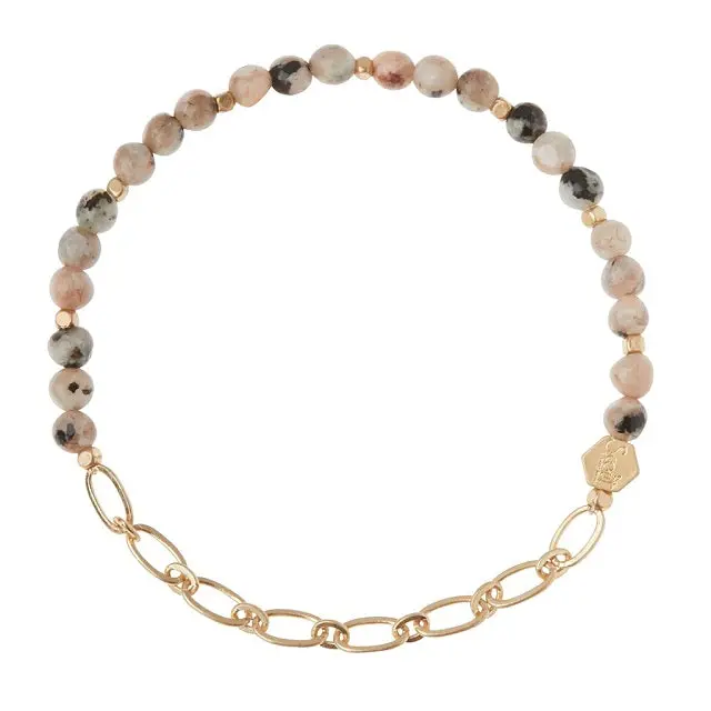 Rhodonite Stone Stacking Bracelet With Gold Chain – Mini Design 1