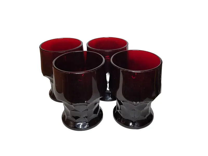 Set Of Four Anchor Hocking Georgian Tumblers – Honeycomb Pattern, Ruby Red Glass Drinkware 1