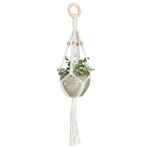 Simple Macramé Plant Hanger + Sage Green Ceramic Pot Kit 1