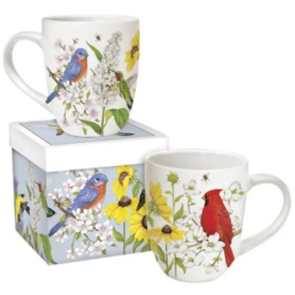 Spring Birds Stoneware Mug – Boxed Ceramic Beverage Cup With Nature Theme 1