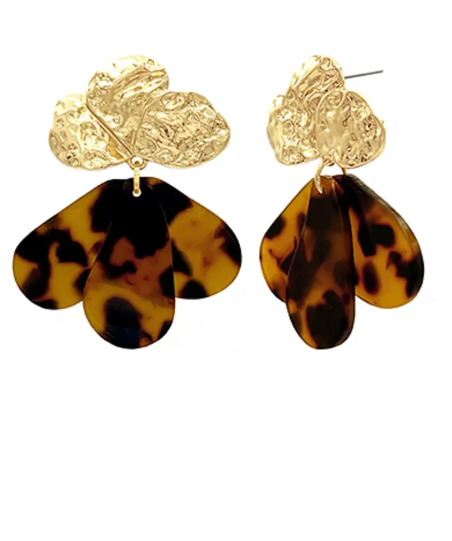Textured Tortoiseshell And Gold Acetate Teardrop Danglers 1