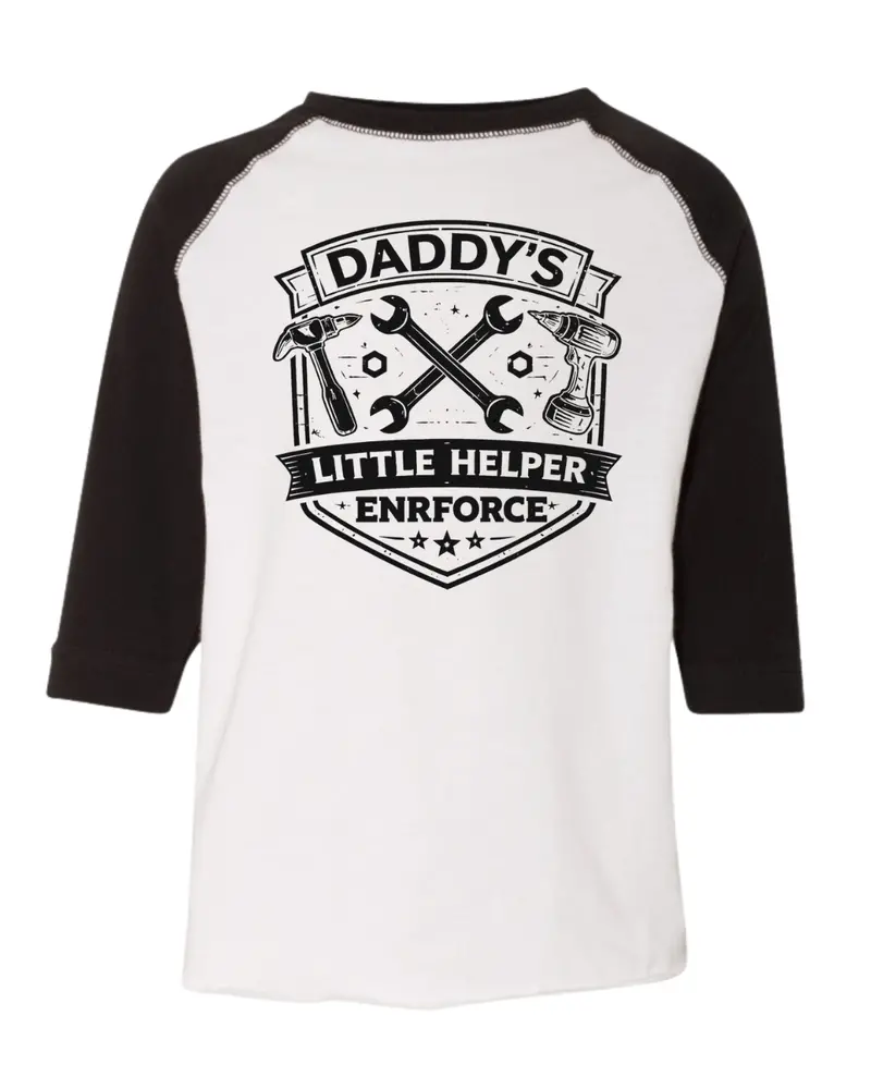 Toddler 3/4 Sleeve Tee – ‘Little Helper’ Printed Raglan Top 1