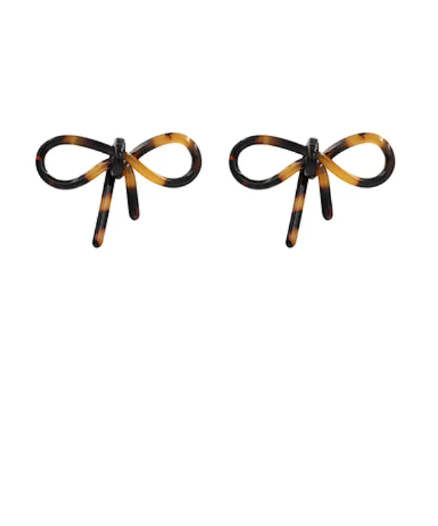 Tortoiseshell Acrylic Bow Stud Earrings 1
