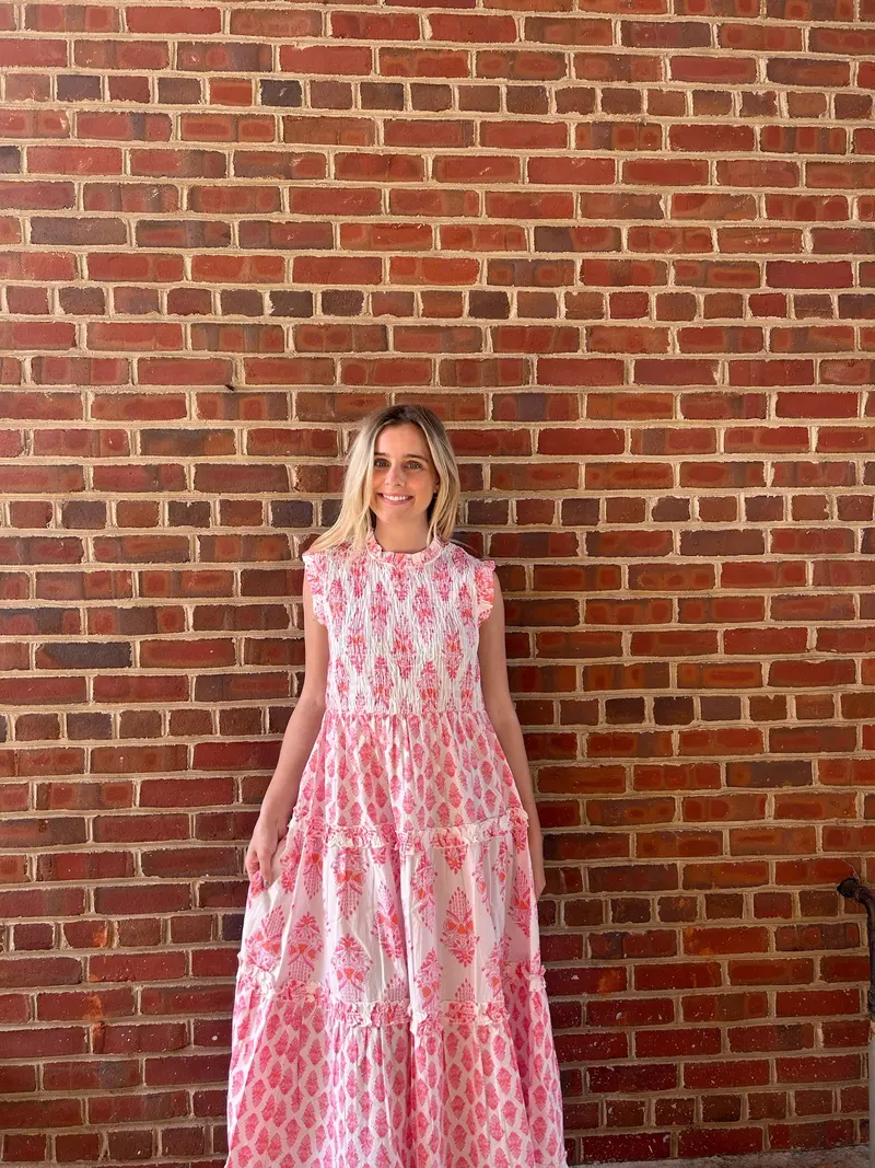 Ward Smocked Midi Dress In Soft Pink Tone 1