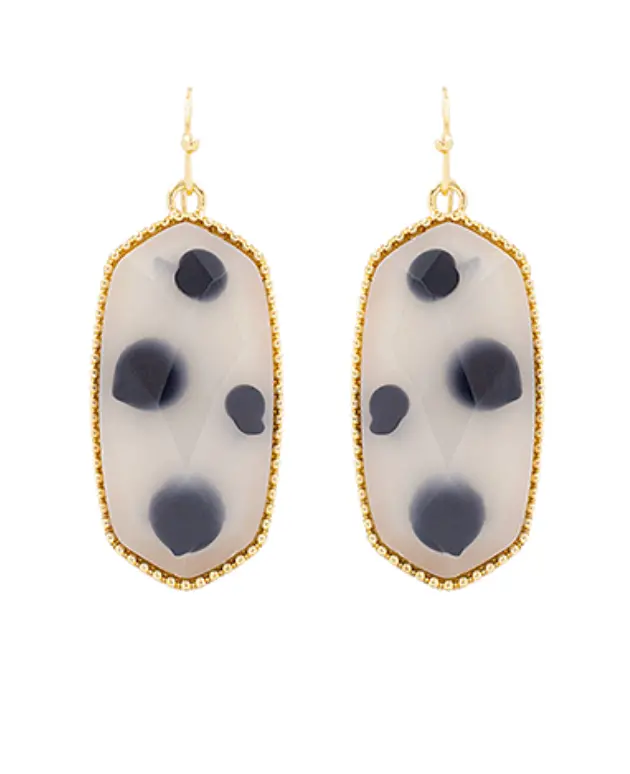 White Tortoiseshell Hexagonal Stone Dangle Earrings 1