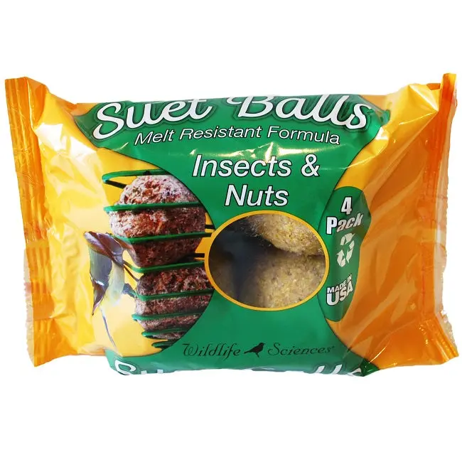 Wildlife Sciences Insect & Nut Suet Balls – 4-Pack No-Melt Wild Bird Feed 1