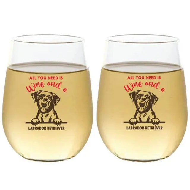 Wine-Oh! Shatterproof Stemless Wine Glasses – Labrador Retriever Design (2-Pack, 16 Oz Each) 1