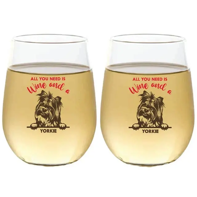 Wine-Oh! Shatterproof Stemless Wine Glasses – Yorkie Design (2-Pack, 16 Oz Each) 1