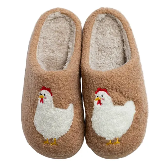 Women'S Fuzzy Brown Chicken-Shaped Slippers 1