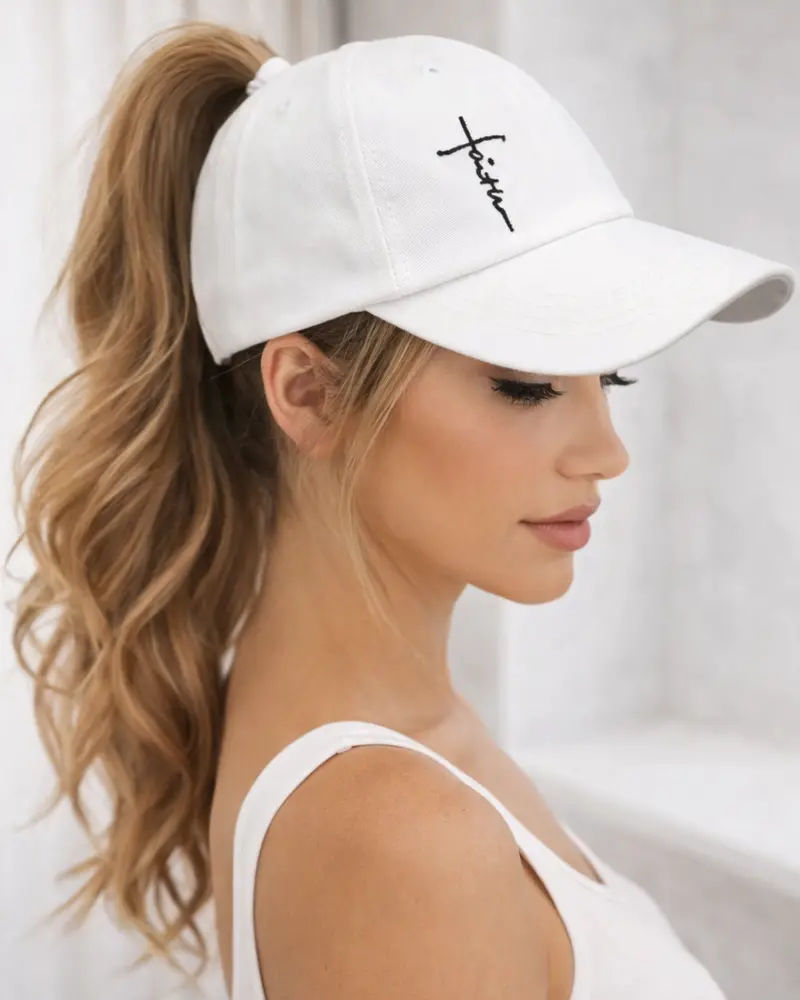 Women'S Ponytail-Friendly Faith Embroidered Hat 1