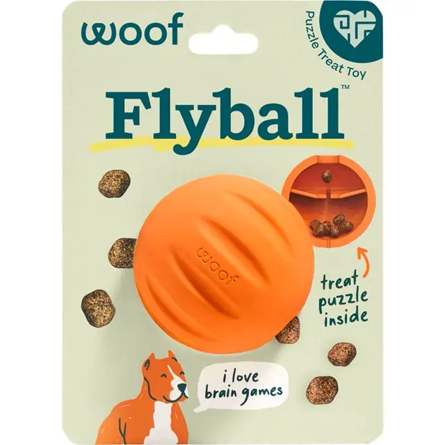 Woof Forager Flyball Dual-Function Dog Toy – Orange Fetch & Puzzle Treat Dispenser 1