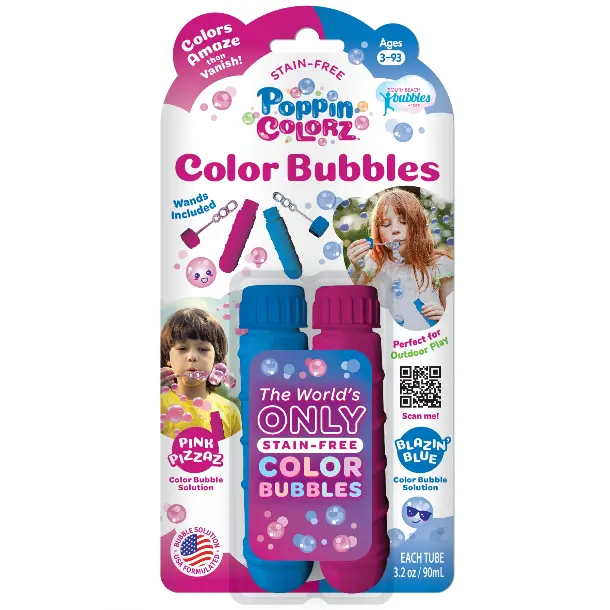 Wowmazing Poppincolorz™ Stain-Free Bubble Tube – 2-Pack In Pink & Blue Combo 1
