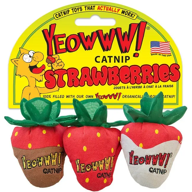 Yeowww! Strawberry Catnip Toys – 3-Pack Interactive Feline Play Set 1