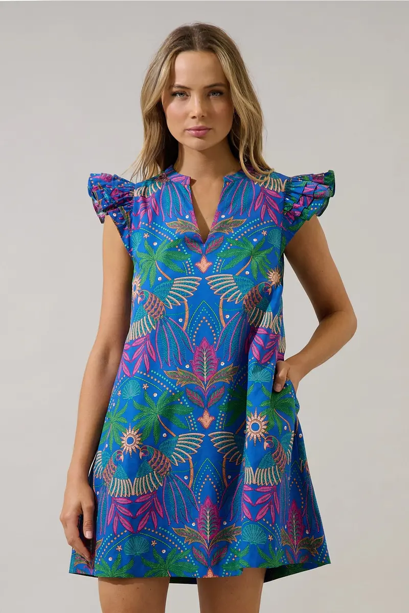 Yori Tropical Mini Dress – Evalyn Ruffle Design 1